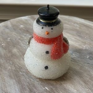 Vintage Pottery Barn Glitter Snowman Candle-New
